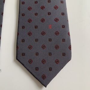 Celine Paris Silk Tie Gray Red Geometric Pattern Luxury Designer Necktie Spain
